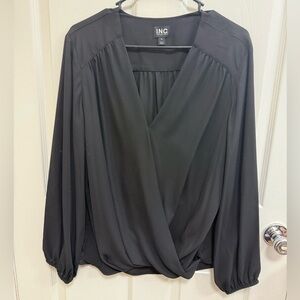 NWT INC International Concepts Women's Black V-Neck Blouse, Size XL